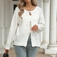 thumbnail image 5 of Fall Jackets for Women Casual New Women's Cropped Cardigans Tie Front Casual Lightweight Long Sleeve Crochet Knitted Sweater Soft Fall Outfits White L, 5 of 9
