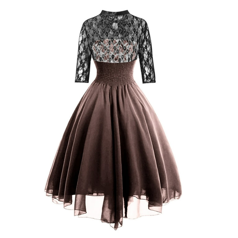 yoeyez Gothic Dresses Women Sleeveless/Long Sleeves Steampunk Dress with  Corset Halter Lace Swing Cocktail Dress Banquet Festive Ball Gown Brown,S -  Walmart.com