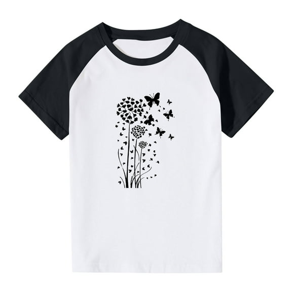 Frwgonr Boys Girls' Short Sleeve T-Shirts Black Cute Heart Grpahic Raglan Short Sleeve Tee Tops 3T-14