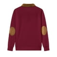 thumbnail image 3 of LNZGNM Mens 1/4 Zip Sweatshirts Faux Suede Patchwork Quarter Zip Sweaters Slim Fit Lightweight Long Sleeve Pullover Casual Spring Lapel Top,Wine L, 3 of 7