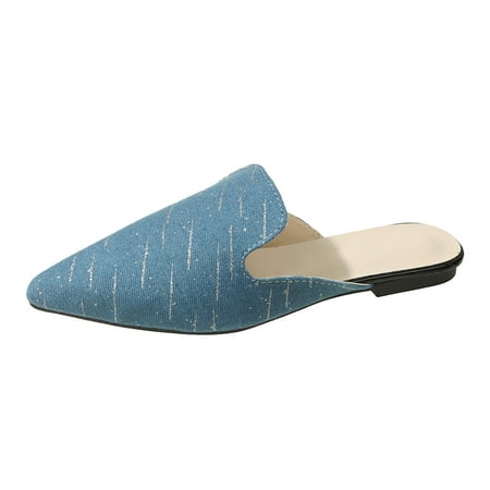 

Jungdeepe Ladies Casual Cowboy Pointed Toe Wrap Toe Flat Bottom Large Size Sandals Slippers Casual Shoes