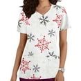 thumbnail image 1 of Hauts de Noël Liquidation Hauts Tendance à Manches Courtes Col en V Uniforme de Travail Blouse à Poche Imprimée Blanc S, 1 of 1