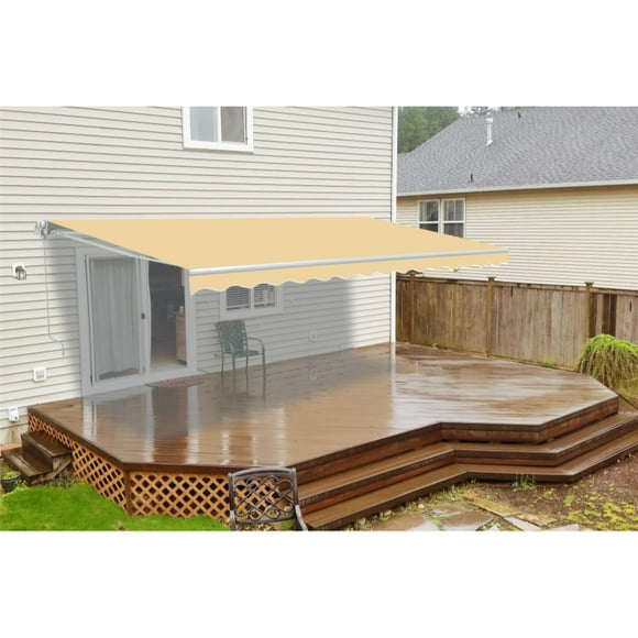 ALEKO Retractable Motorized Patio Awning 13x10 ft, Ivory Color
