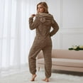 thumbnail image 5 of Womens Fleece Onesies Pajamas Warm Sherpa Romper Sleepwear One Piece Loungewear with Bear Ear (Coffee M), 5 of 7