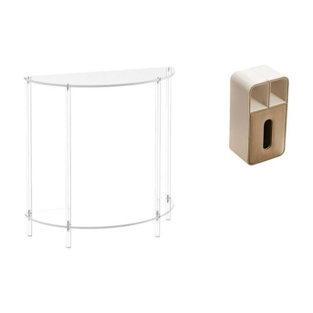 Mesita de noche de acrílico,Mesa auxiliar de acrílico transparente Mesa auxiliar transparente en capas,Mesa pequeña de acrílico,mesita de noche pequeña,compacta,caja de pañuelos,Funda