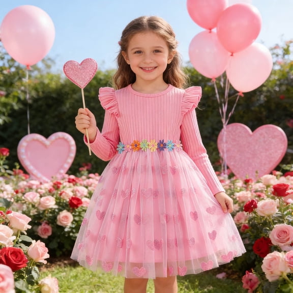 Little Girl Formal Dress Valentine's Day Long Fly Sleeve Wedding Satin Pageant Princess Birthday Party Ball Gown Red 2 Y-3 Y