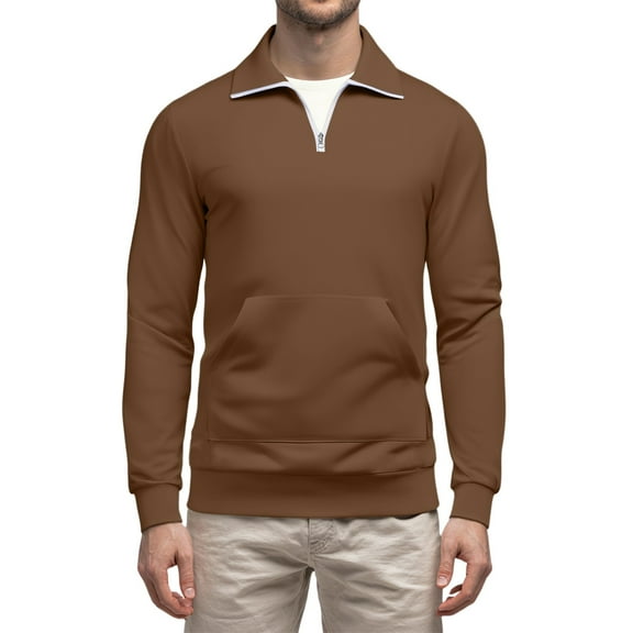 Mohiass Mens Sweatshirts No Hood Quarter Zip Long Sleeve Pullover Shirts Stand Collar Lightweight Comfy Sweatshirt with Pocket Light Brown S