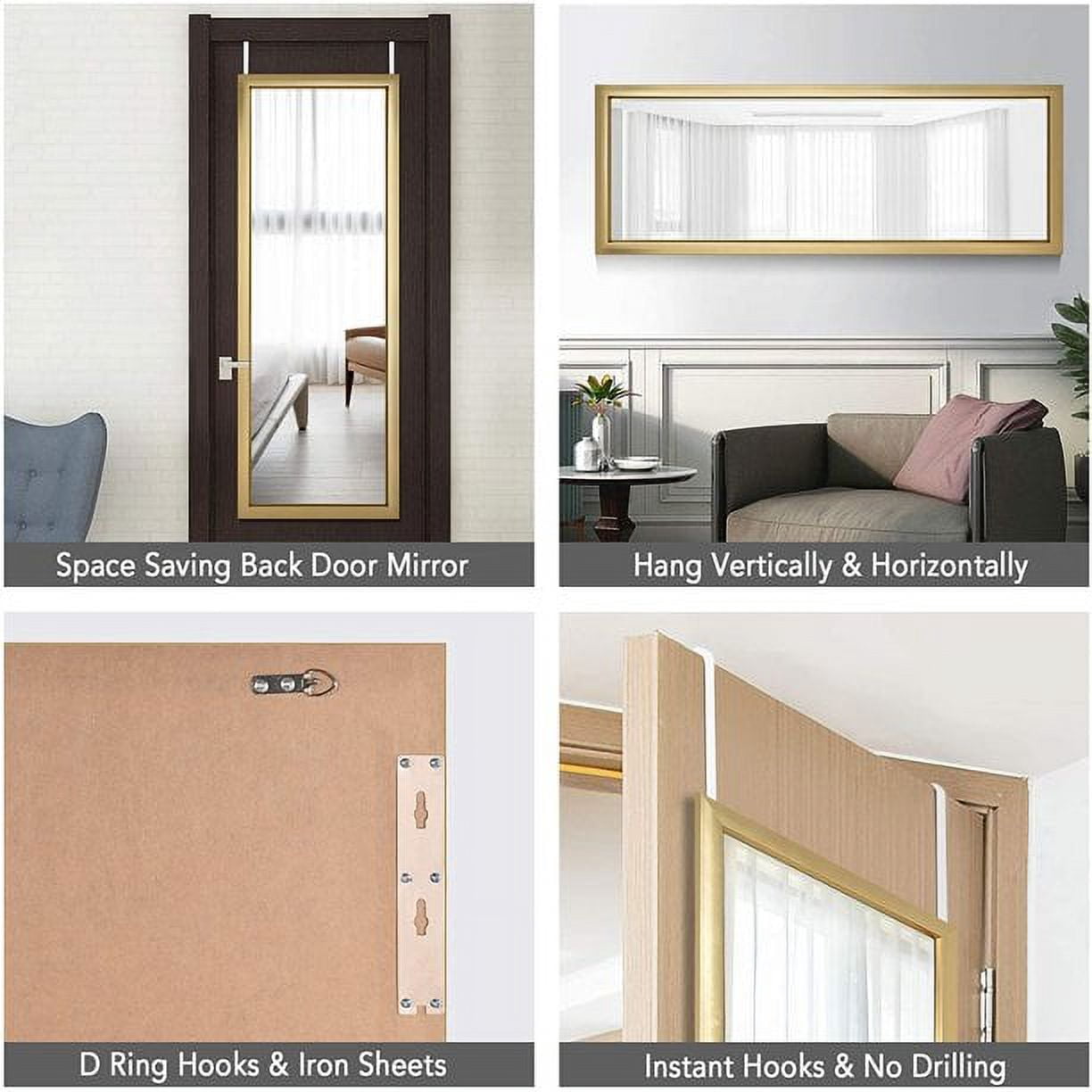 18"x51" Rectangle Floor Length Mirror PS Frame Hanging Mirror for Door or Wall Champagne