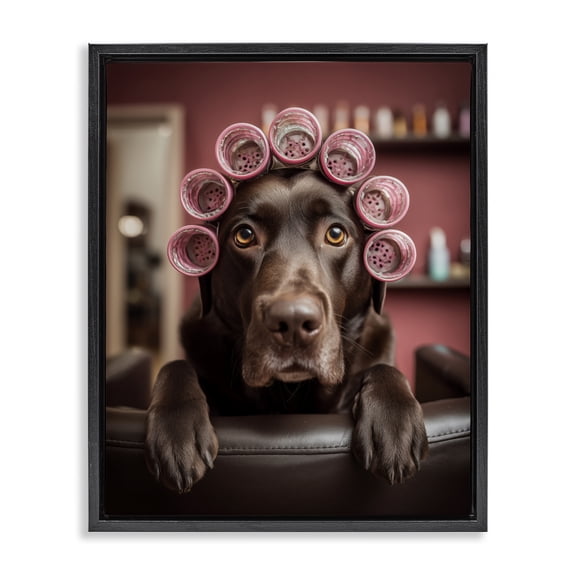 Stupell Industries Dog at Salon with Curlers Black Framed Floater Canvas Wall Art, design by Scott Stulberg
