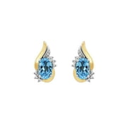 Brilliance Fine Jewelry Blue Topaz Diamond Studs in Sterling Silver and 10K Yellow Gold