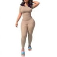 thumbnail image 2 of Lounge Wear Ribbed Casual 2 Piece Summer Shorts Set For Women Sleeve Top+Elastic Leggings Outfits, 2 of 5