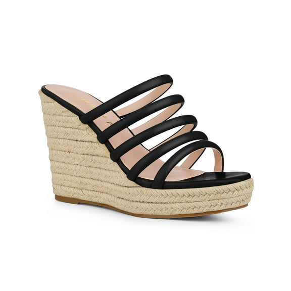 BLISSFUL STEP Women's Platform Strappy Slip on Espadrille Wedges Sandals