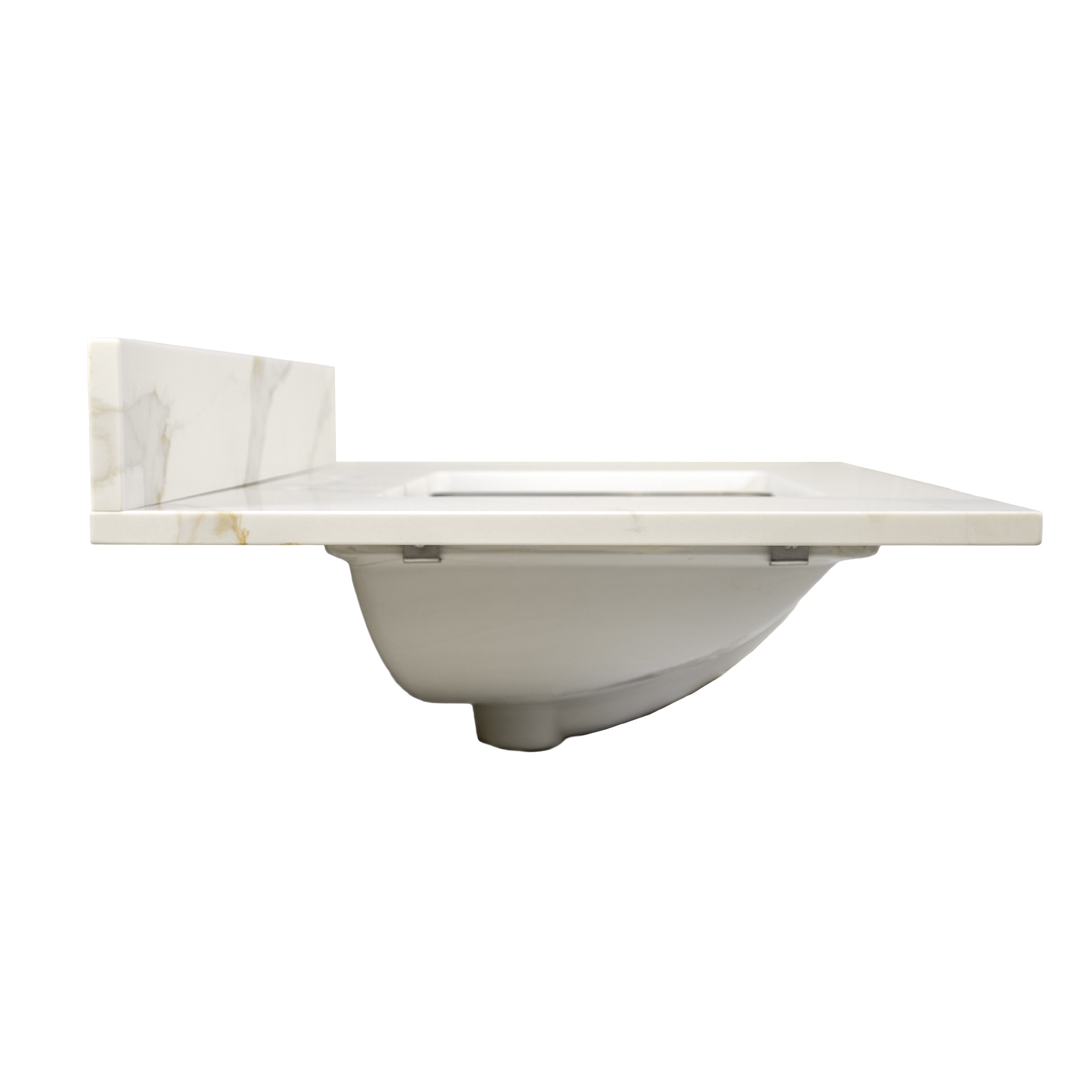 Design House Calesco Calacatta Quartz Bathroom Vanity Top with Sink and Backsplash with 4" Centerset, White/Taupe/Gray