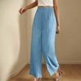 thumbnail image 3 of Olyvenn Linen Pants for Women Loose High Waisted Palazzo Pants Belted Wide Leg Trousers with Pockets Summer Beach Trousers Light Blue XL, 3 of 8