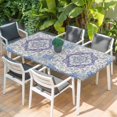 thumbnail image 2 of Blue Purple Boho Table Cloths for 4 Foot Rectangle Tables, Vintage Abstract Art Floral Ethnic Tribe Patio Waterproof Elastic Fitted Tablecloths, Washable Rectangular Table Cover for Camping, 2 of 8