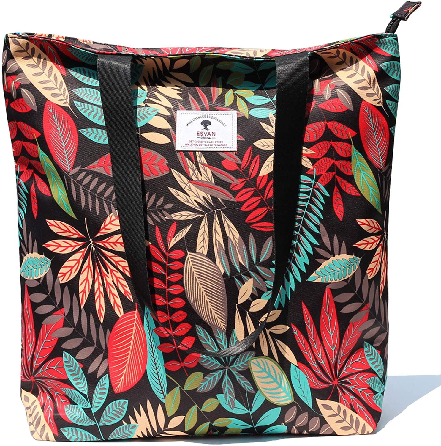 ESVAN Original Floral Tote Bag Shoulder Bag for Gym Hiking Picnic Travel Beach