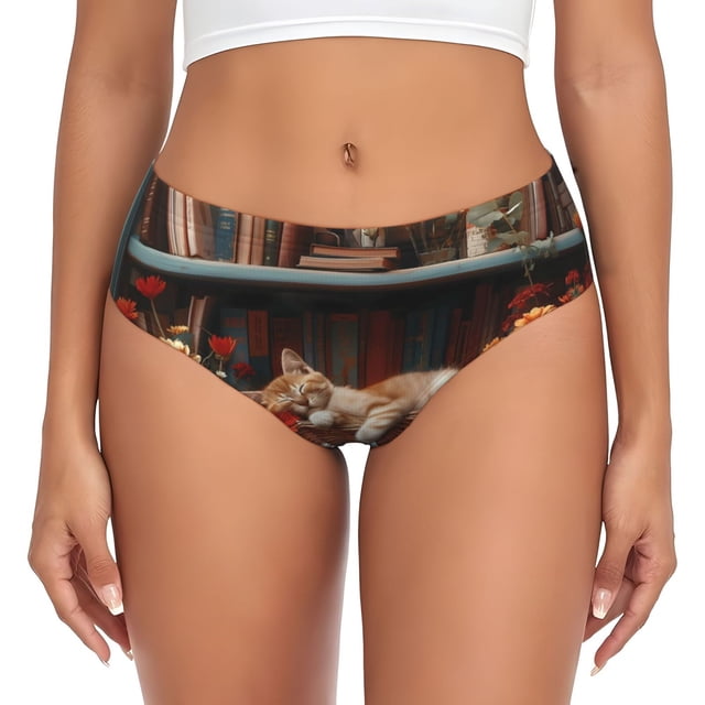 Fotbe Cat Asleep Among Flowers Calzones Estampados para Mujer – Ropa Interior de Algodón, Cómoda, Suave y Elástica-4X-Large