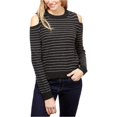 thumbnail image 1 of Lucky Brand Suéter con hombros descubiertos a rayas para mujer, gris, pequeño, 1 of 2