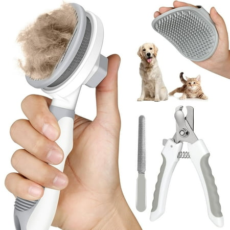 4PCS Cat Grooming Kit | Cat Brushes for indoor Cats | Cat Nail Clipper with Nail File | Cat Bath Brush | For Long and Short Haired Cats and Dogs