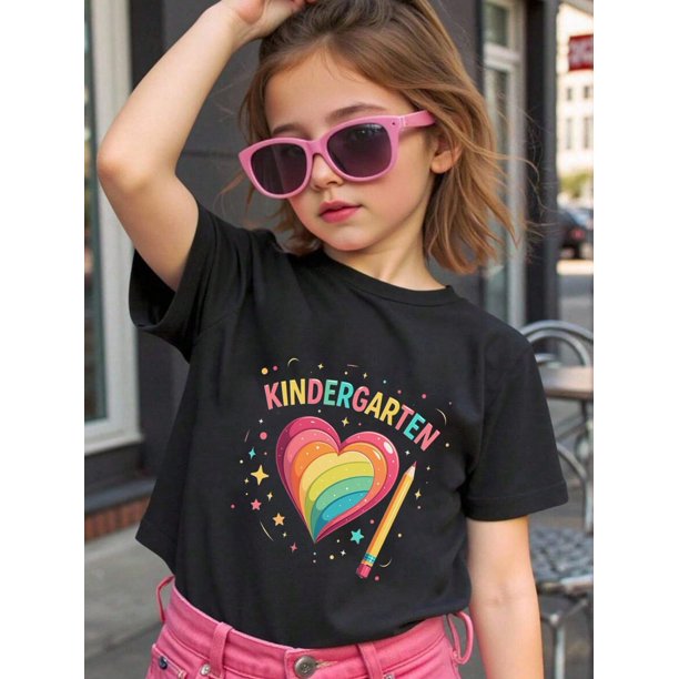 Young Boy's/Girls Rainbow Heart Cotton Graphic Tees, Back To School Clothes Girls, Summer Tops With Kindergarten Theme, Gift For First Day of School, Cute, Fun, Kids Clothes Girls