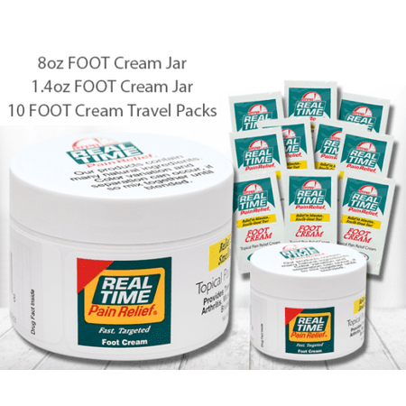 Real Time Pain Relief Foot Cream, Convenience Pack, 8 Ounce Jar, 1.4 Ounce Jar, 10 Pain Cream Travel