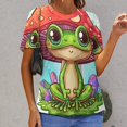 thumbnail image 3 of Cute Frog Mushroom Garden-5 Womens Tops Women's Fashion Casual Short Sleeve Flower Print Round Neck Pullover Top Blouse, 3 of 7