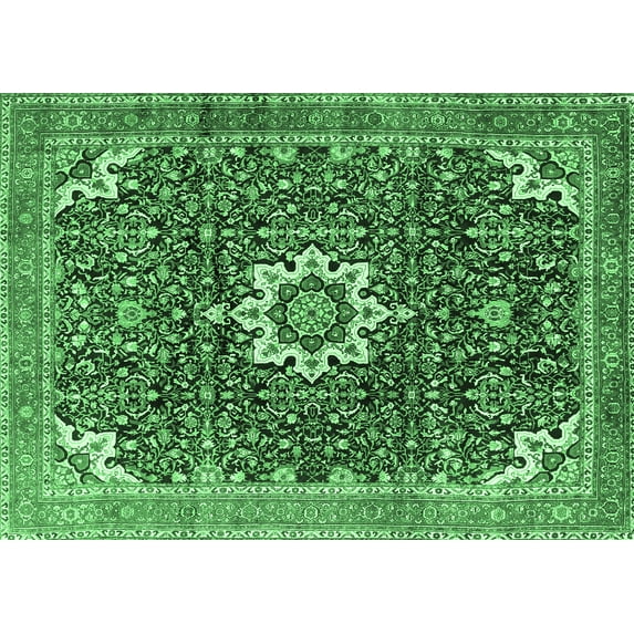 Ahgly Company Indoor Rectangle Medallion Emerald Green Traditional Area Rugs, 7' x 10'