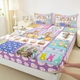 thumbnail image 4 of Feelyou Happy Easter Teens Twin Sheet Sets, Kawaii Bunnies Animal Twin Fitted Sheet, Purple Cartoon Patchwork Flat Sheet, Cute Super Cozy Room Decor, 3 Pieces, 4 of 8