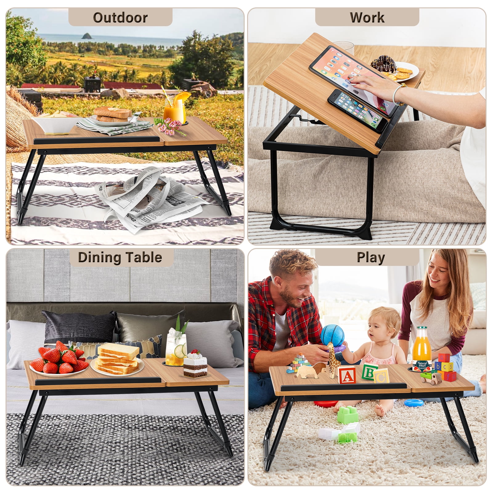 HONEIER Laptop Desk with 5 Adjustable Angles, Foldable Lap Desk with Cup Slot, Bed Desk Tray Table for Eating Reading Working on Bed Couch Sofa, Folding Lap Tray for Home Office, Bedroom