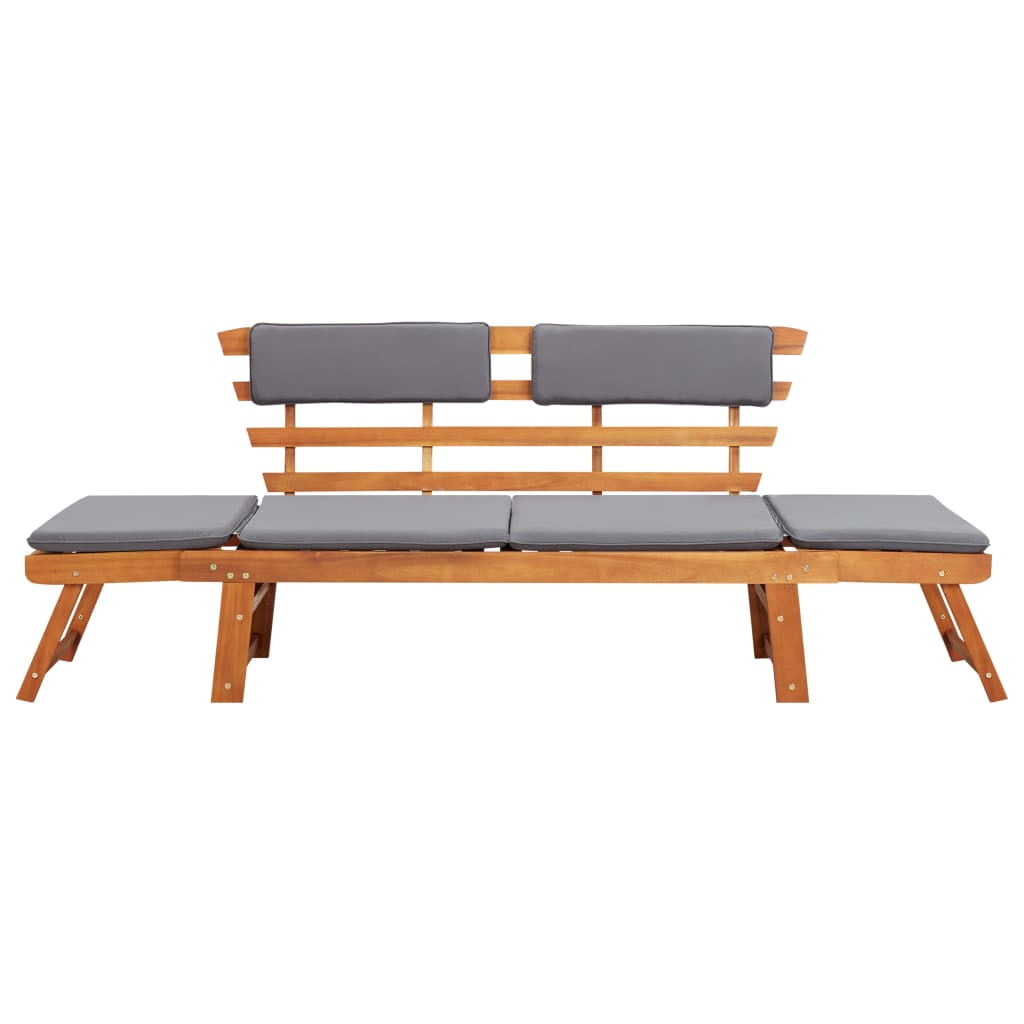 Kepooman 2-in-1 Outdoor Solid Acacia Wood Daybed with Cushion for Garden, Gray
