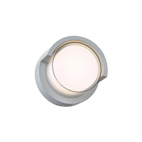 50021ODW-SL-Geo Abra Lighting Geo - 6.7 Inch 9W 1 LED Round Outdoor Wall Sconce With Hood-Silica Finish