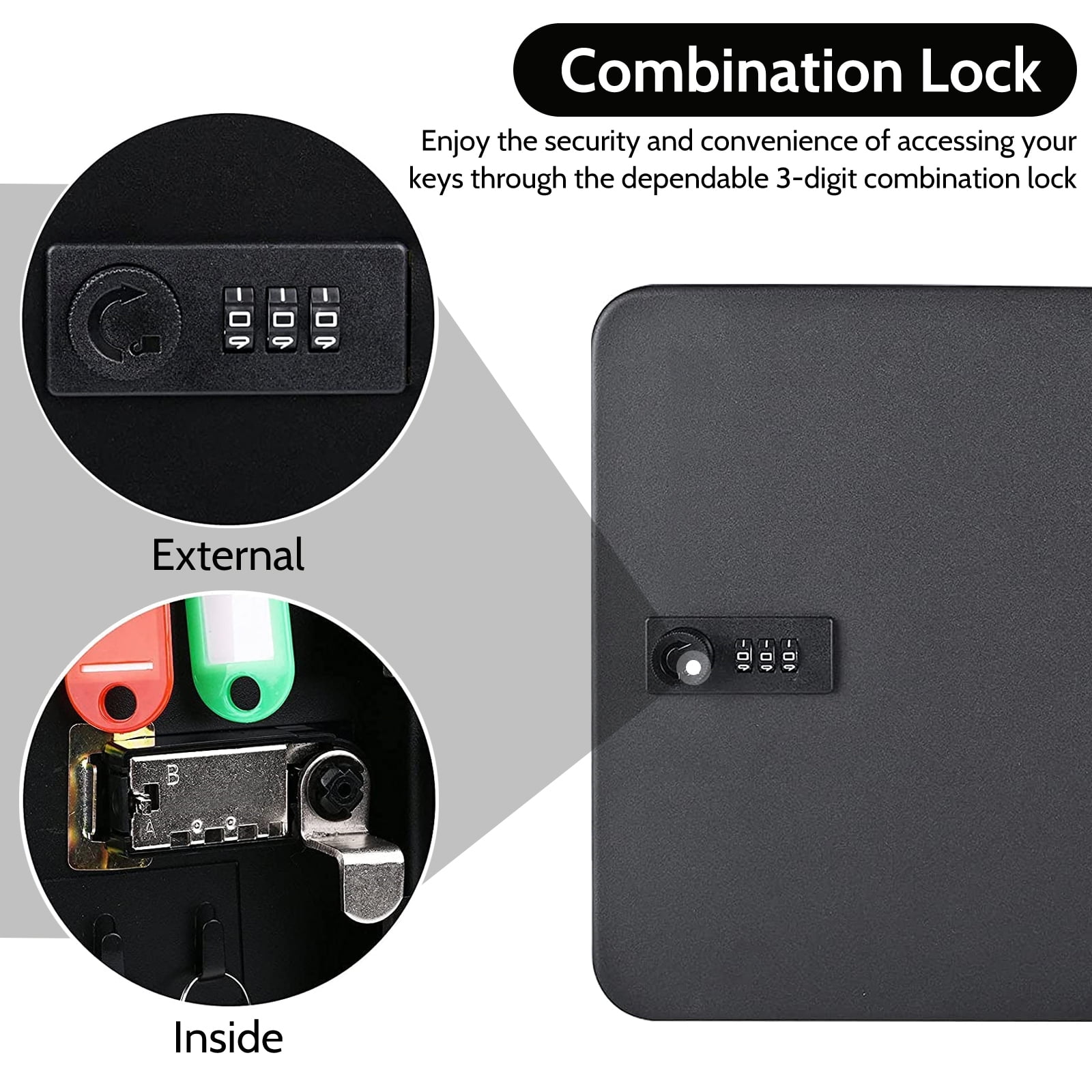 Wall Mount 48 Position Cabinet Steel Security Lock Box with Combination Lock Locking Key Organizer Key Management Key Storage Lock Box with Code (Black)
