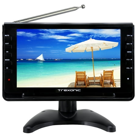 Trexonic Portable Ultra Lightweight Rechargeable Widescreen 9" LCD TV with SD, USB, Headphone Jack, Dual AV Inputs and Detachable Antenna