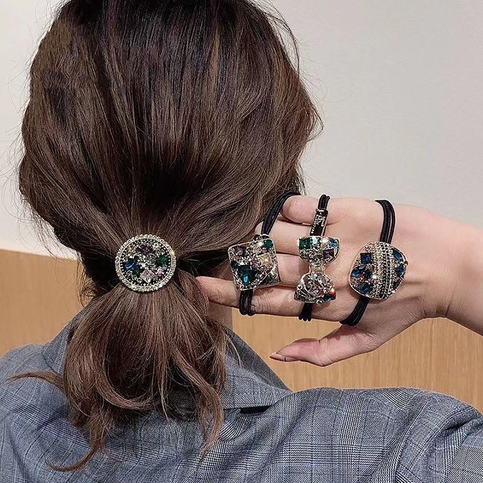 Archer Shiny Hair Tie with Rhinestone Rubber Band Ponytail Holder Head Band  for Girls - Walmart.com