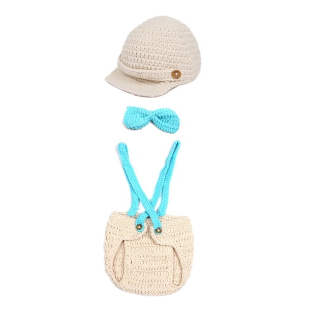KAKOWELY Conjunto de accesorios para fotografía de bebé recién nacido, gorro de crochet tejido a mano con lazo (azul)