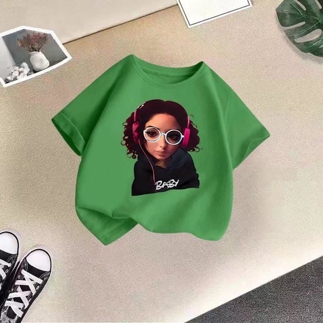 Chandails pour Filles Col Ras du Cou Imprimé T-Shirts à Manches Courtes pour Filles Tenues d'Été pour Tout-Petits Filles T-Shirts pour Filles 3-4 Ans Mode Filles