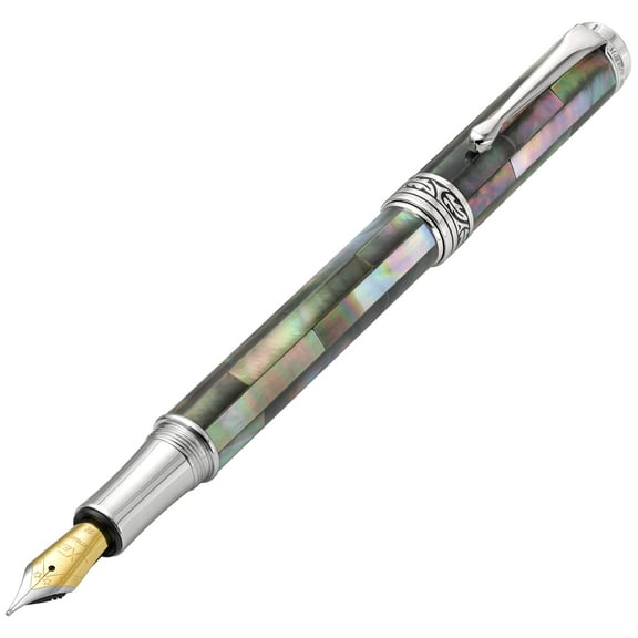 Xezo Xezo Maestro® Black Mother of Pearl  Platinum Plated Fountain Pen (Medium Nib)