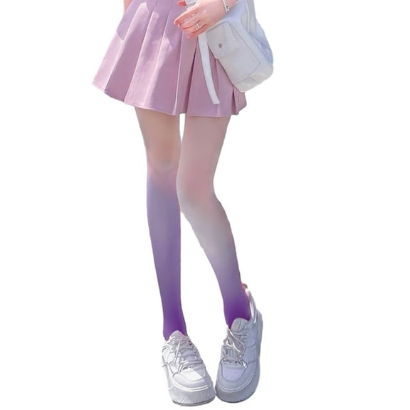 HEVIRGO 7PCS Women Pantyhose Gradient Contrast Color High Elasticity Skinny Thin Soft Breathable Candy Color Anti-slip Cosplay Performance Tights Long Socks ,Light Purple,One Size