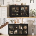 thumbnail image 6 of 55.1" Sideboard Buffet Cabinet with Storage, Wood Kitchen Cabinet with 4 Fluted Doors, Large Buffet Table, Credenza Coffee Bar for Dining Living Room, Black, 6 of 8