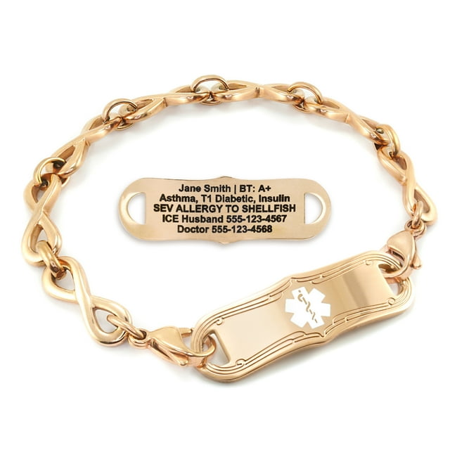 MedicEngraved Rose Gold Stainless Steel Custom Medical Alert Bracelet - 6mm Infinity Link