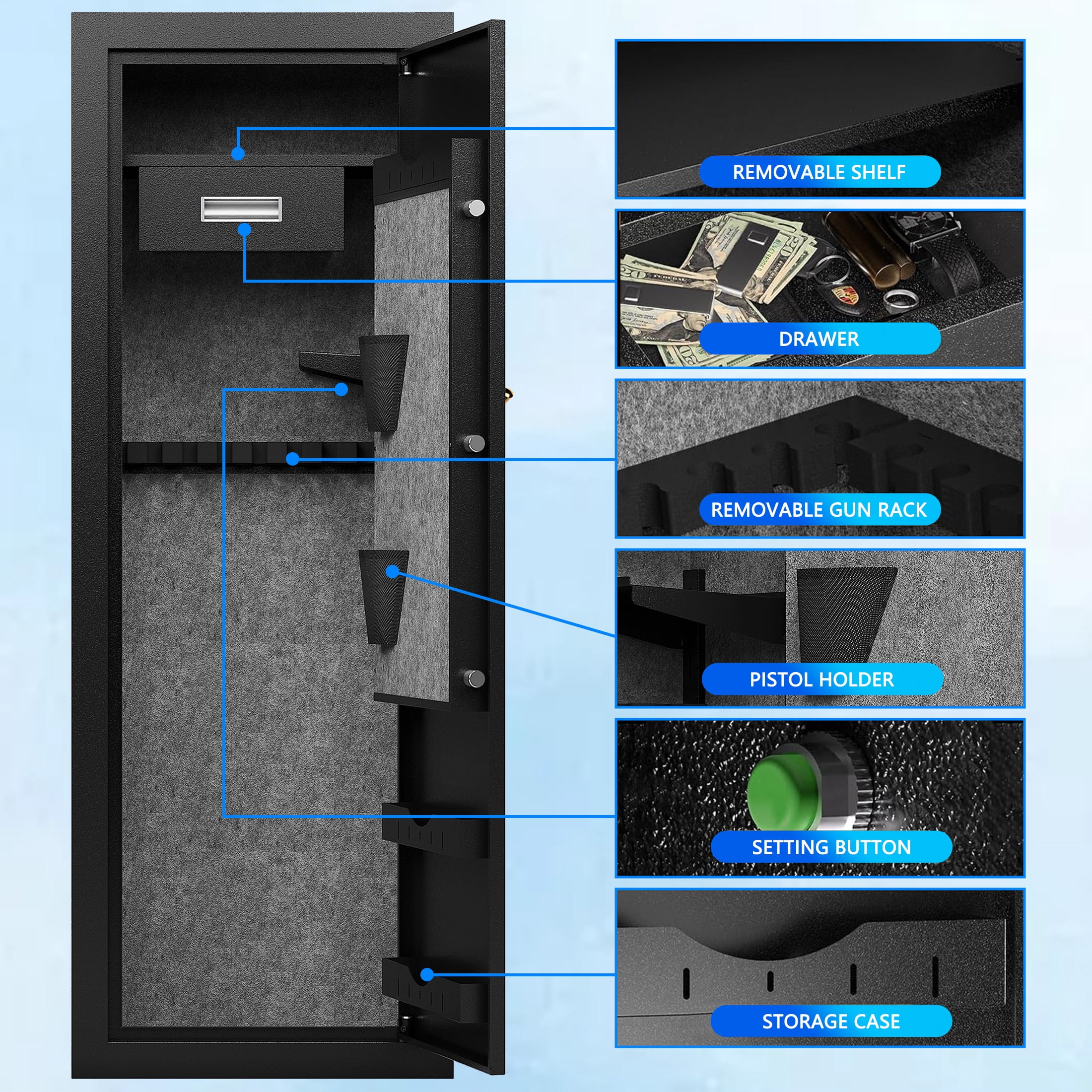 Sapital 25-Gun Biometric Rifle Safe, Assembled Large Cabinet with Fingerprint Lock & Pistol Pockets