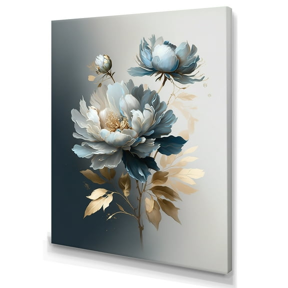 Designart Hyperrealistic Blue And Gold Peony II Canvas Wall Art