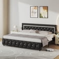 thumbnail image 7 of 4 EVER WINNER King Bed Frame, Upholstered Platform Bed Frame with Headboard and Footboard, Diamond Headboard and Footboard Design, Black, 7 of 7