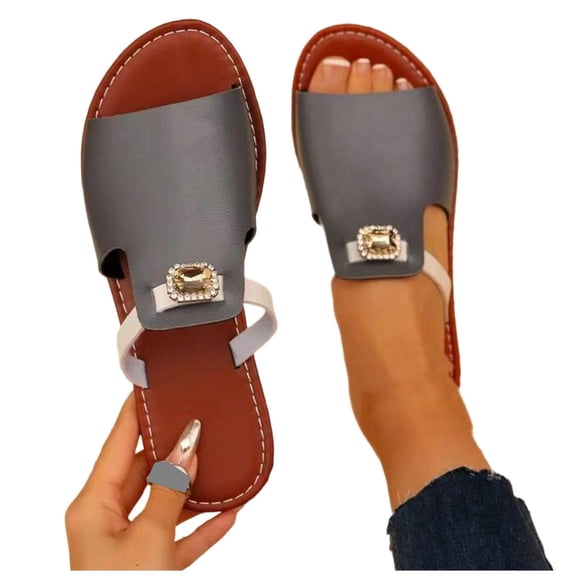 ZACPNCV Womens Flat Sandals Open Toe Slide Slippers Rhinestone Buckle Embellishment Plus Size Comfortable Beach Shoes Summer