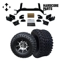 Hardcore Parts 6" Drop Axle Lift Kit for EZGO MPT/WORKHORSE 1200 (1994.5-2001.5) Golf Cart with 10" Machined/Black 'Kraken' Wheels and 22"x11"-10" DOT rated All-Terrain tires