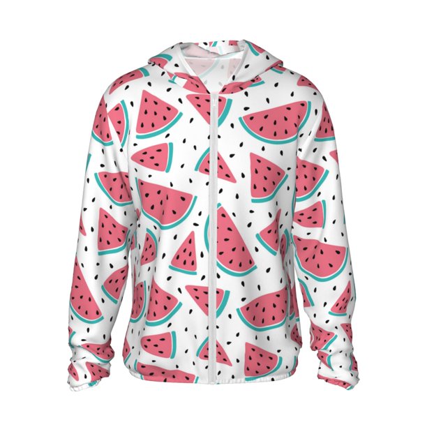 Fotbe Watermelon Chaqueta con Protección Solar UPF 50+ para Hombre y Mujer, Camisa con Capucha y Bolsillos-XX-Large