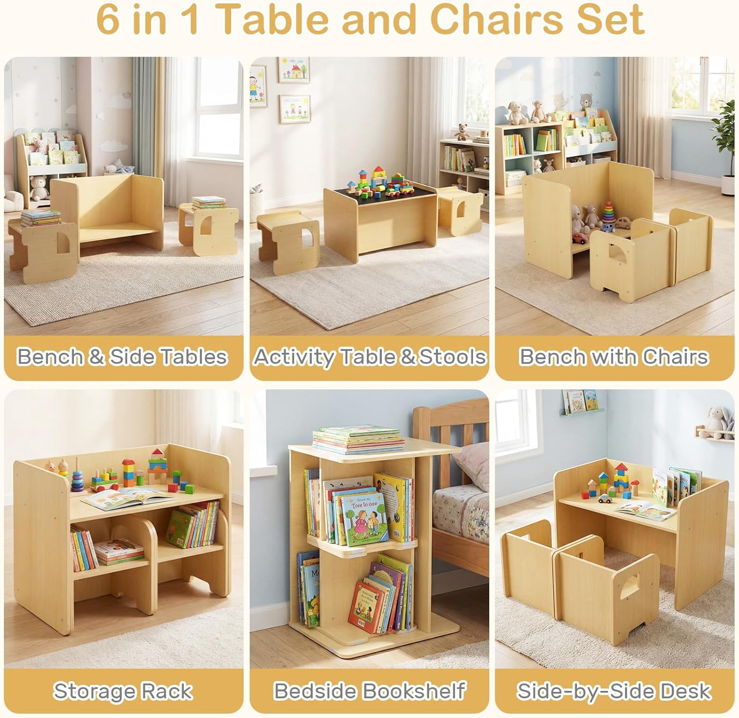 OLAKIDS Montessori Weaning Table and Chair Set, Adjustable Height Kids Activity Desk with Blackboard 2 Chairs for Toddler Aged 1-3, Ideal for Step Stool Drawing Reading