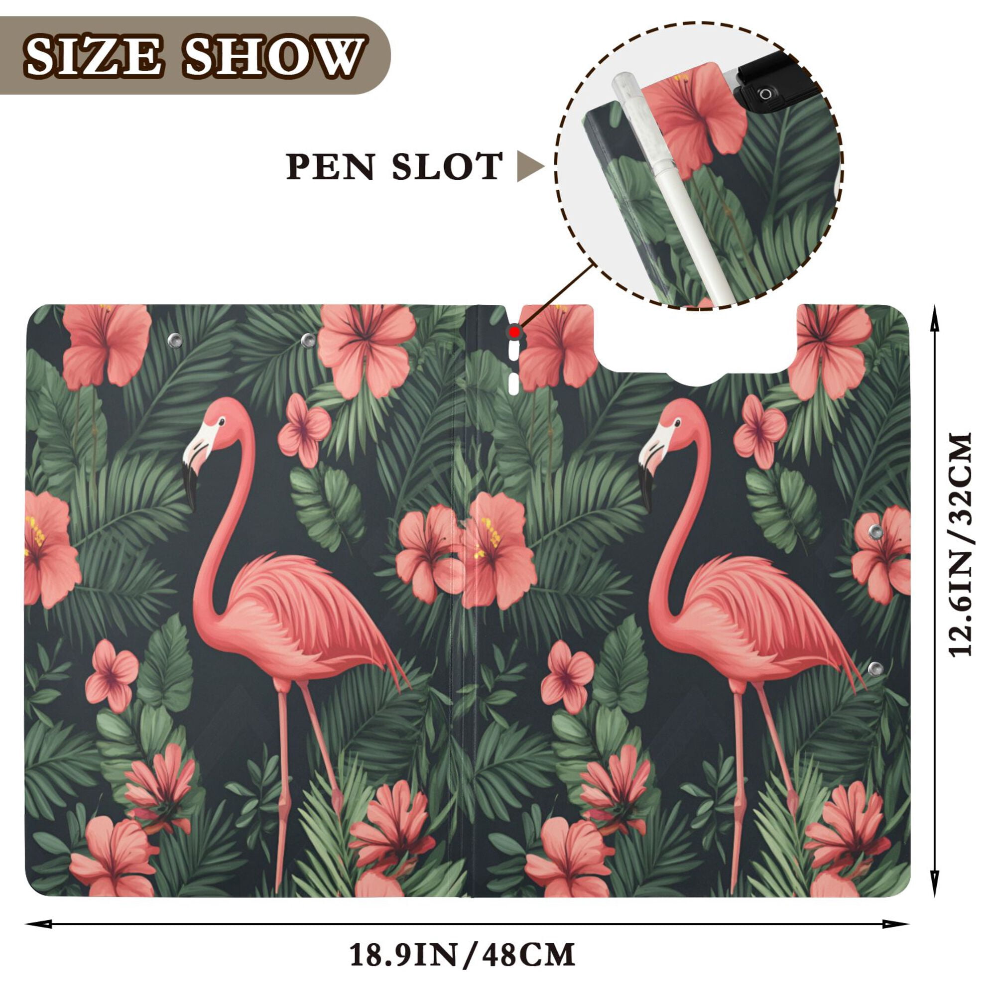 FORMRS A4 Clipboard Folder with Pen Holder Horizontal Foldable School Office Binder, Red Flamingo Pattern