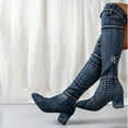 thumbnail image 6 of Mepaouo Over The Knee Boots for Women Low Heel Denim Boots Pointed Toe Buckle Cowboy Boots, 6 of 9