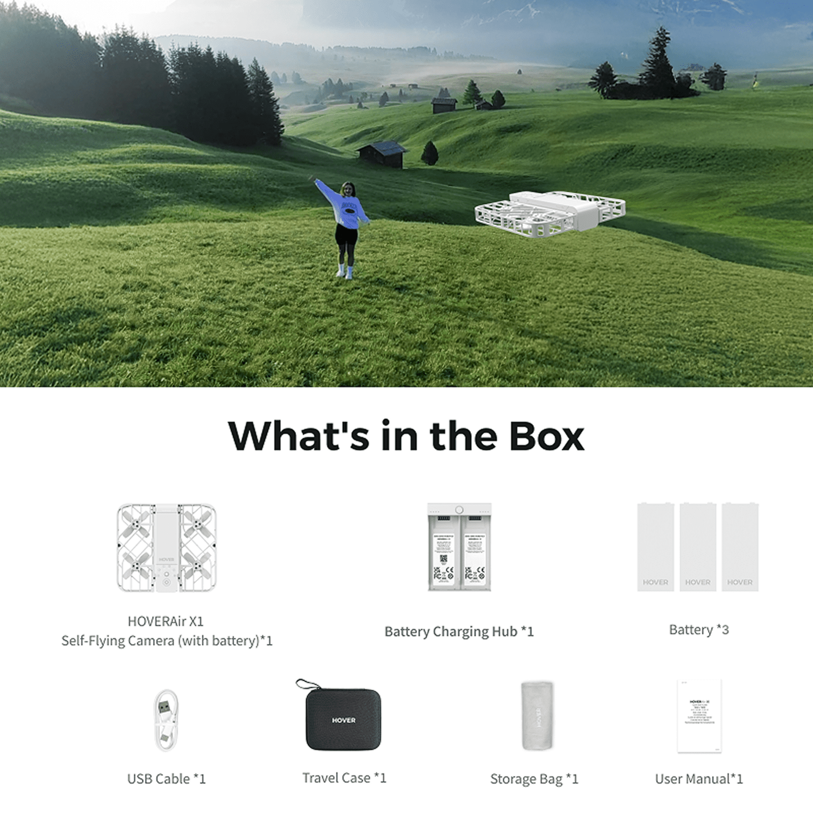 HOVERAir X1 Self Flying Camera Foldable Pocket Drone with Palm Takeoff White (Exclusive Combo)
